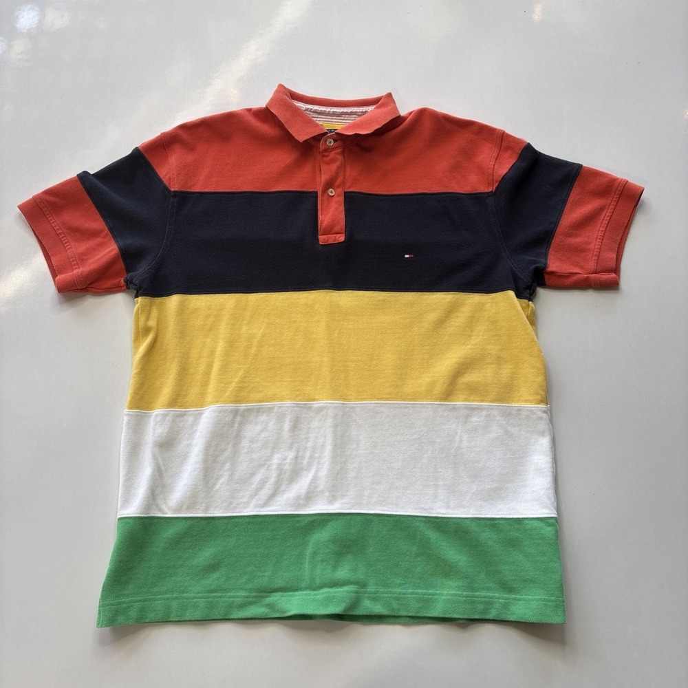 Vintage Tommy Hilfiger Colorblock Rugby Striped Polo Shirt Mens L Y2K